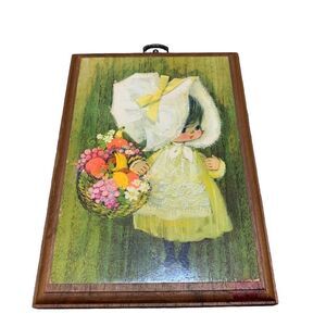 Vintage 70s Springbok Wood Original Painting Mary Hamilton “Woodtints Girl”